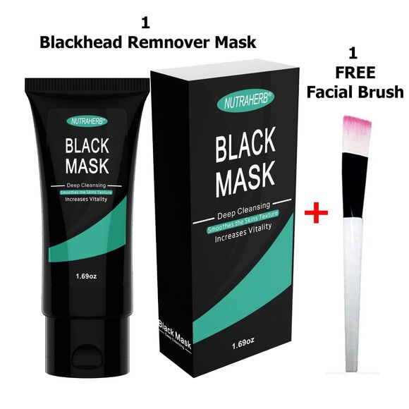 Charcoal Blackhead Remover Mask + Brush | For Deep Pore Cleansing & Acne Care - Picture 1 of 9